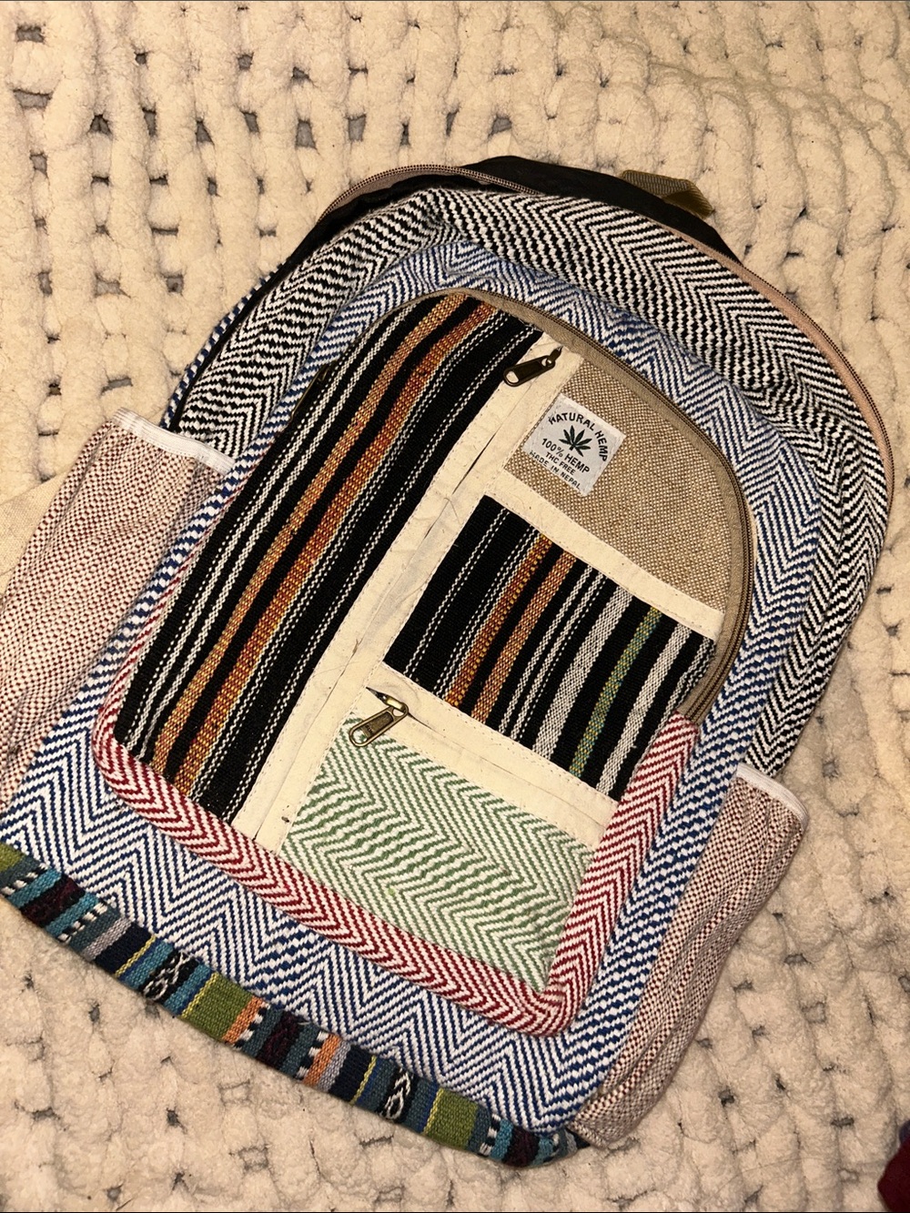 Handwoven Multicolor Men's Backpack — Striped Interior, Casual Everyday Carry